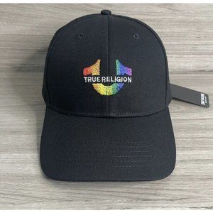 True Religion Pride Rainbow Horseshoe Logo Hat Black Cap Snapback Adjustable NWT